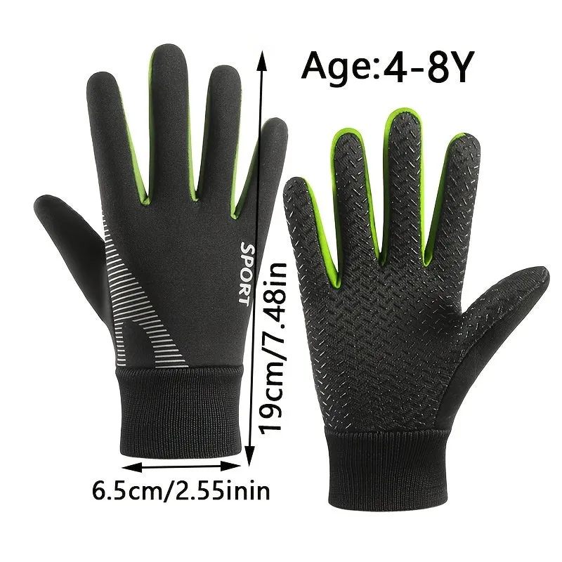 1pc Kids Winter Thickened Ski Gloves, Unisex Warm Snow Gloves for Boys & Girls, Non-Slip Grip, Washable Knitted Fabric, Polyester, for Outdoor Snow Play, Suitable for 4-8 Years, Thanksgiving & Christmas Season