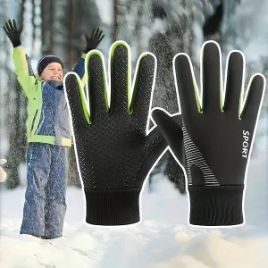 1pc Kids Winter Thickened Ski Gloves, Unisex Warm Snow Gloves for Boys & Girls, Non-Slip Grip, Washable Knitted Fabric, Polyester, for Outdoor Snow Play, Suitable for 4-8 Years, Thanksgiving & Christmas Season