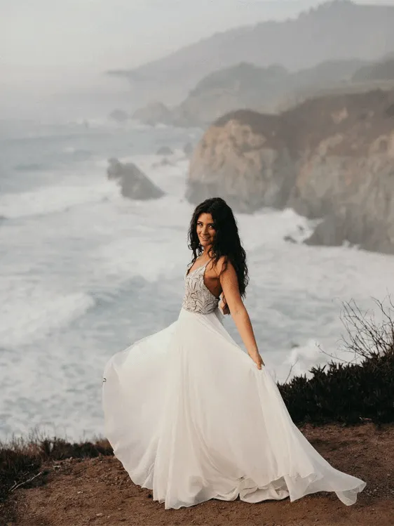 A-Line Spaghetti Straps Neckline Beach Wedding Dresses With Beaded TN269