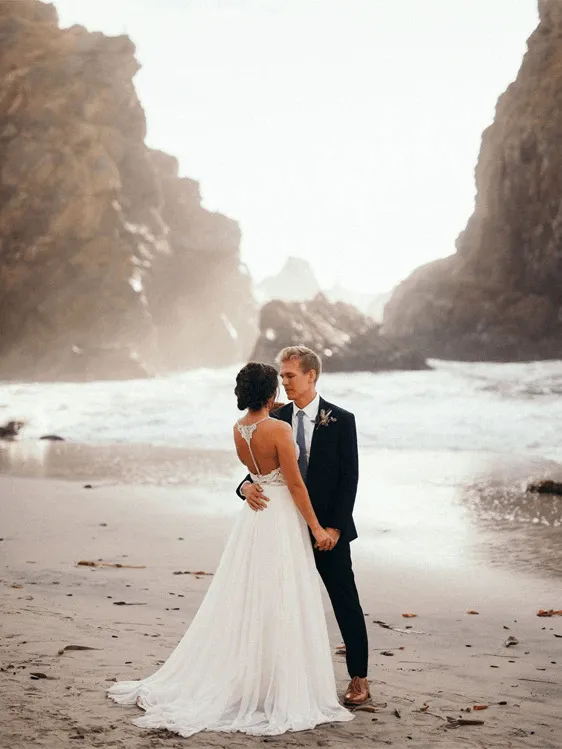 A-Line Spaghetti Straps Neckline Beach Wedding Dresses With Beaded TN269