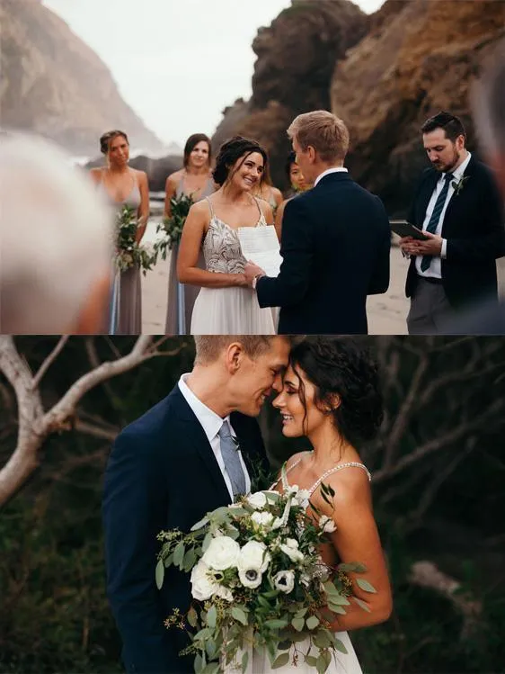 A-Line Spaghetti Straps Neckline Beach Wedding Dresses With Beaded TN269