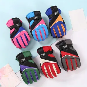 AirXing Children's Ski Gloves, Winter Thickened Warmth, Non-Slip Water-Resistant Fabric, Buckle Closure, Hand Washable, Cotton Blend, for Ages 3-6 Years - Blue