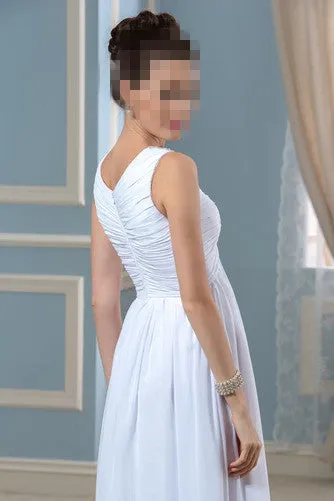 Anneprom Spring V-neck Ankle Length Wedding Dress Pleated Bodice APW0135