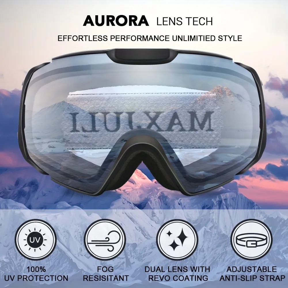 Aurora M4 OTG Ski Goggles - Anti-Fog Double Layer Snow Goggles for Men and Women - Warm Heart Christmas Gift, Excellent Optical Clarity, Comfortable Fit, and Durable Design