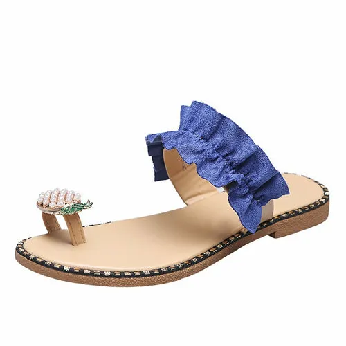 Beach slides Pineapple Pearl Beach Slides Flat Toe Casual Womens Slippers