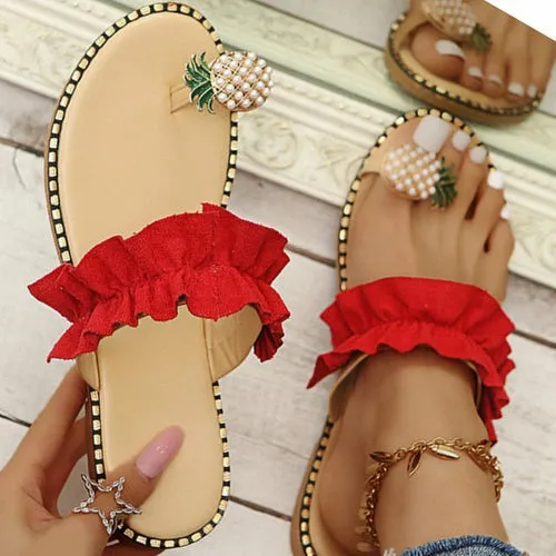Beach slides Pineapple Pearl Beach Slides Flat Toe Casual Womens Slippers