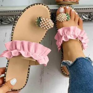 Beach slides Pineapple Pearl Beach Slides Flat Toe Casual Womens Slippers
