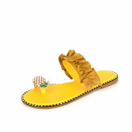 Beach slides Pineapple Pearl Beach Slides Flat Toe Casual Womens Slippers
