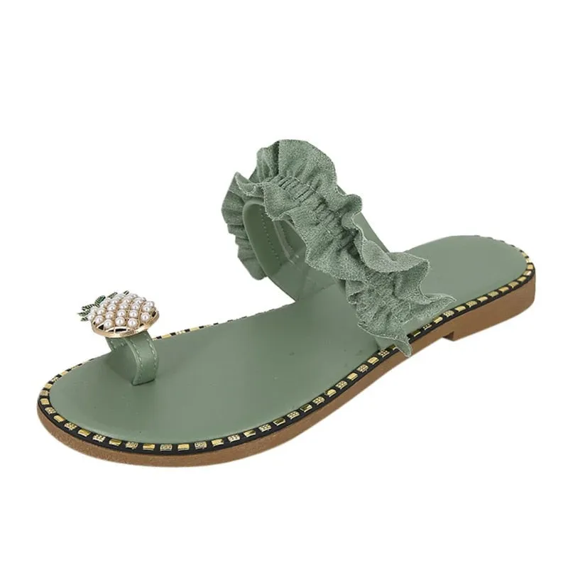 Beach slides Pineapple Pearl Beach Slides Flat Toe Casual Womens Slippers