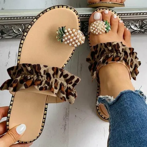 Beach slides Pineapple Pearl Beach Slides Flat Toe Casual Womens Slippers