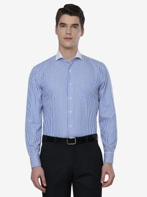 Blue & White Striped Regular Fit Formal Shirt | JadeBlue