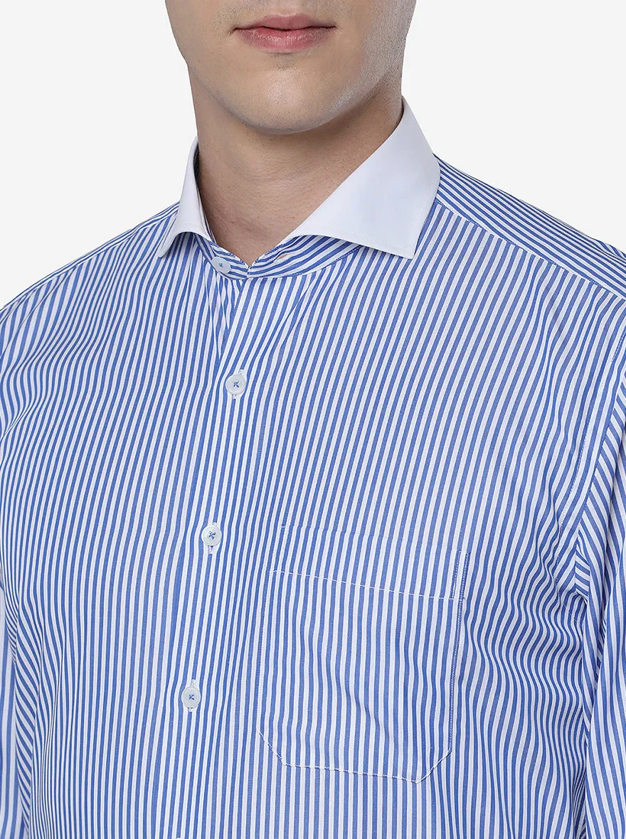 Blue & White Striped Regular Fit Formal Shirt | JadeBlue