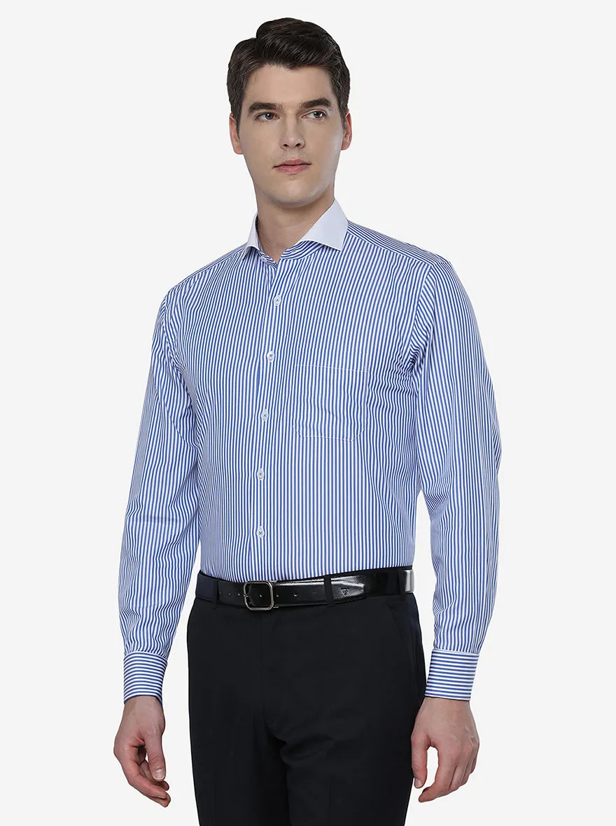 Blue & White Striped Regular Fit Formal Shirt | JadeBlue