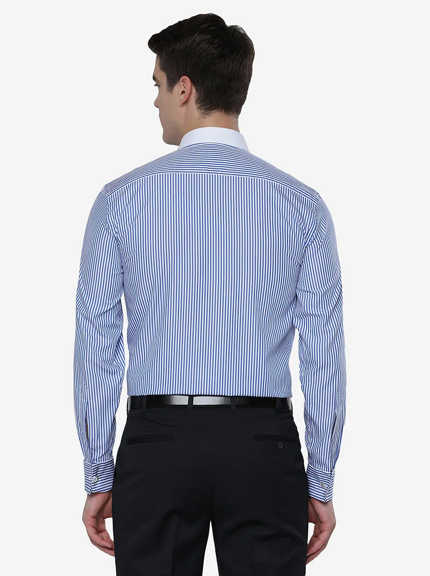 Blue & White Striped Regular Fit Formal Shirt | JadeBlue