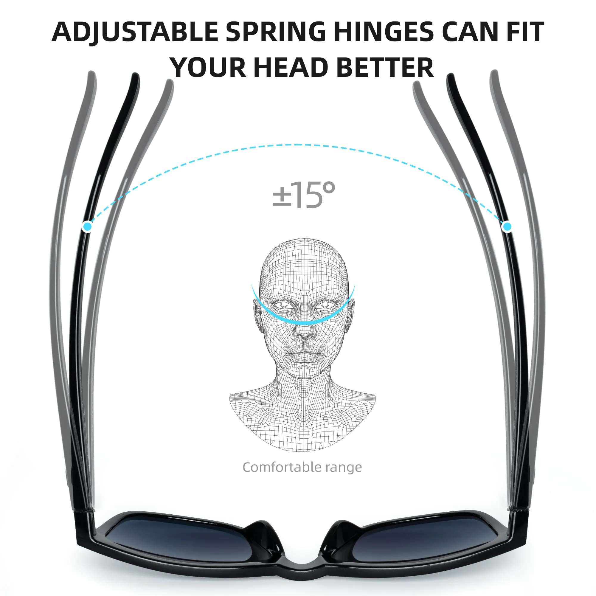 B.N.U.S Classic Unisex Sunglasses with Corning Glass Lenses, Polarized Option, Black/B-15