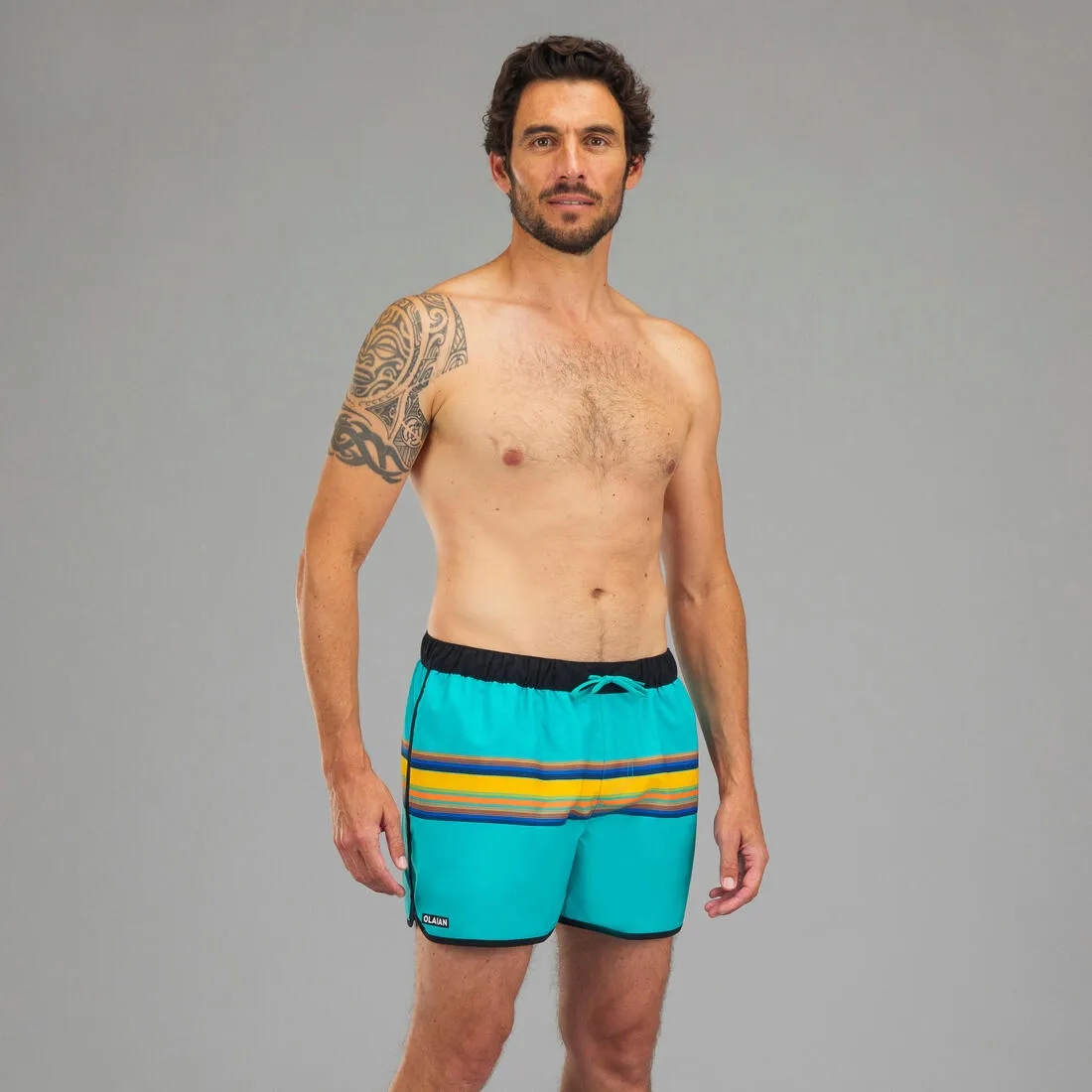 Boardshort surf 100 short SUNSTRIPEGREEN