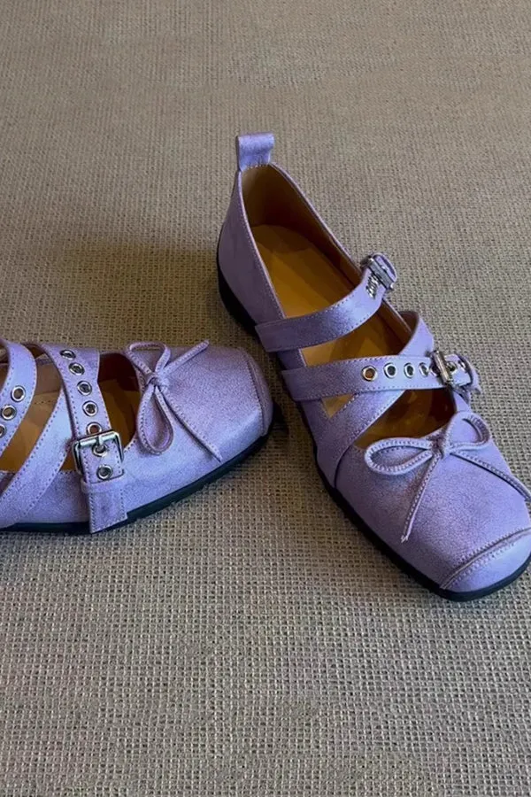 Bow Cross Strap Square Toe Ballet Flats