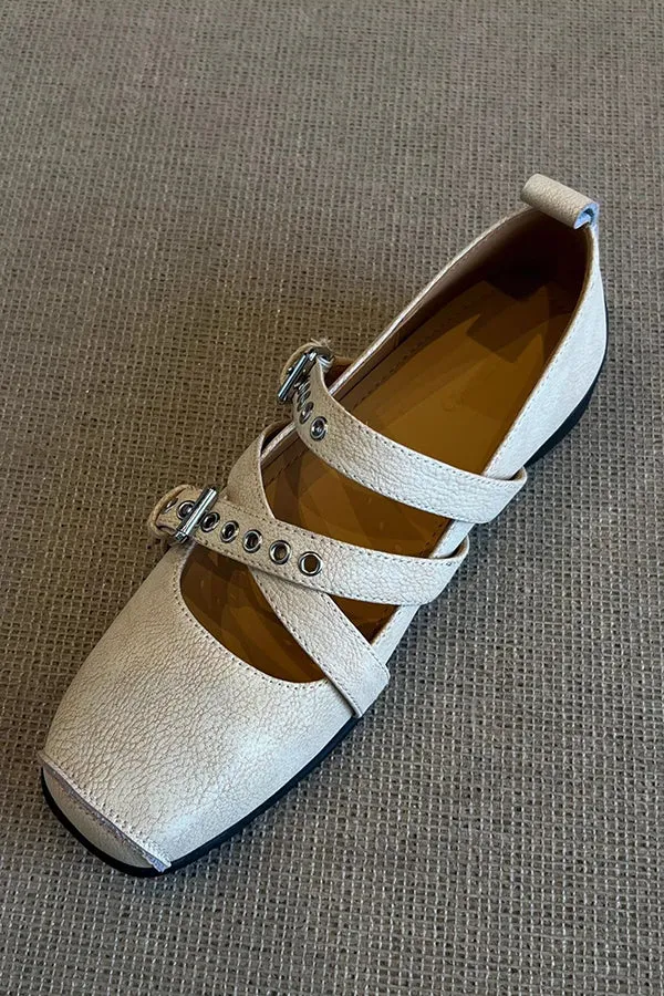 Bow Cross Strap Square Toe Ballet Flats