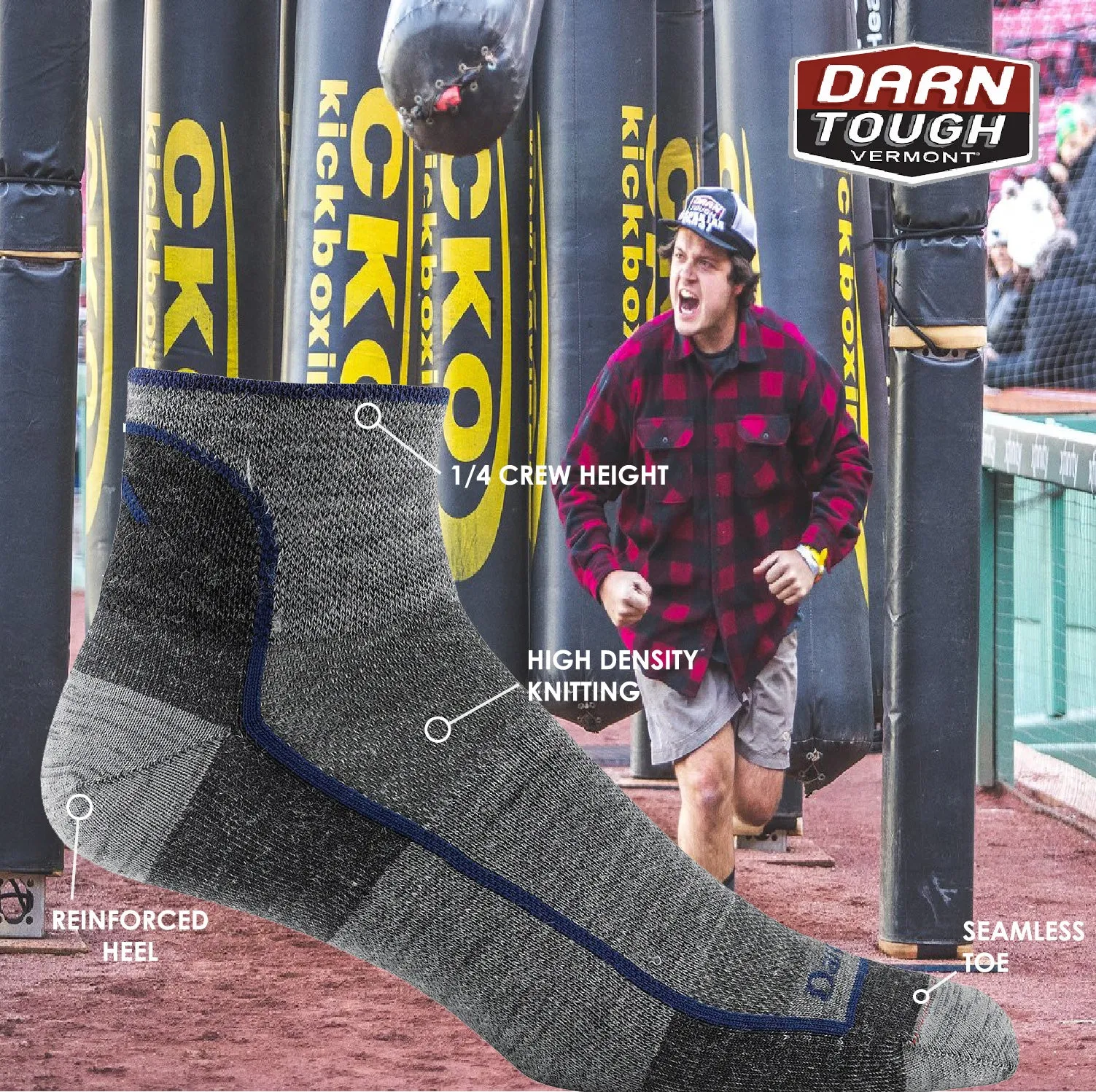 Darn Tough Mens 1715 Merino Wool 1/4 Crew Sports Socks