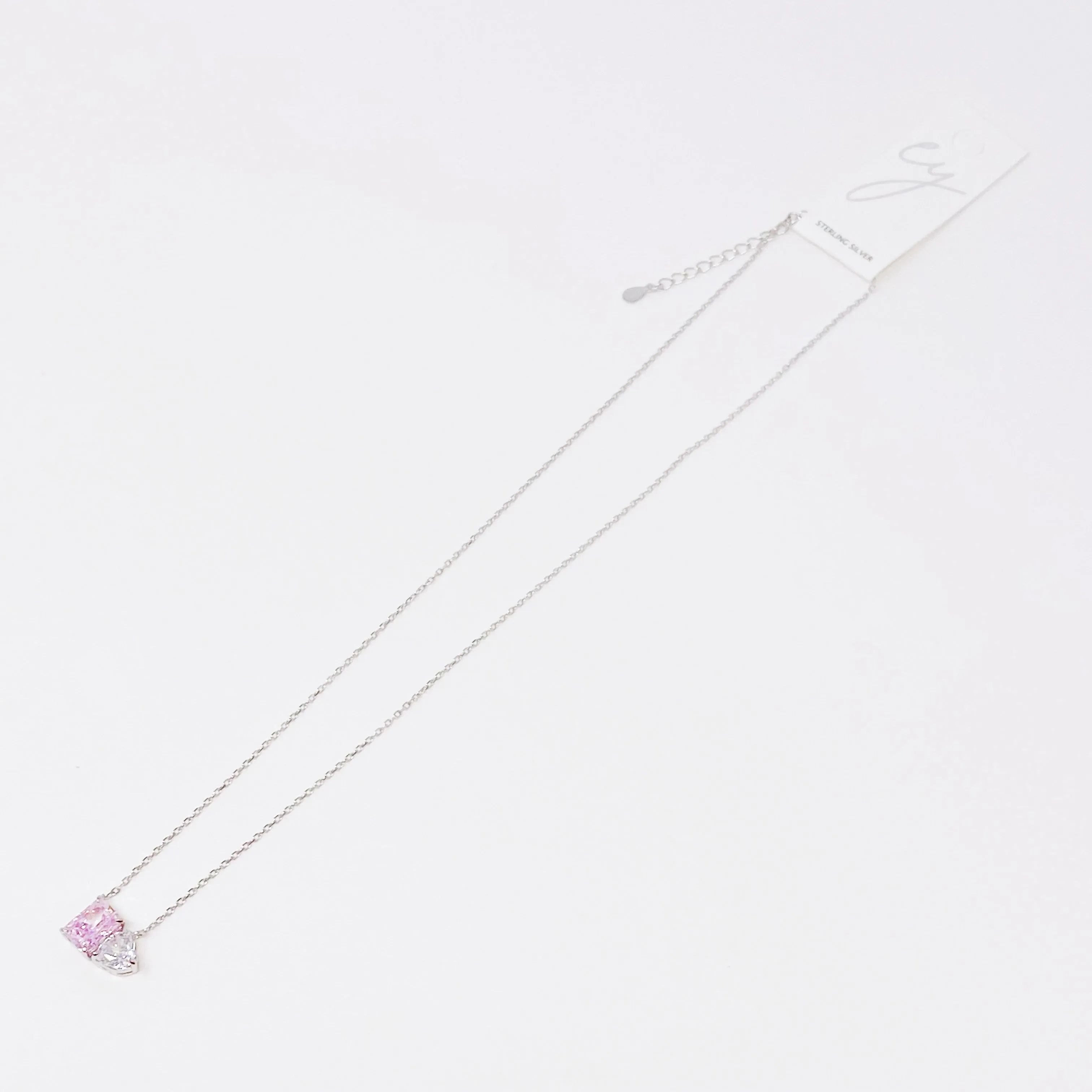 Double Stone Pendant Sterling Silver Necklace