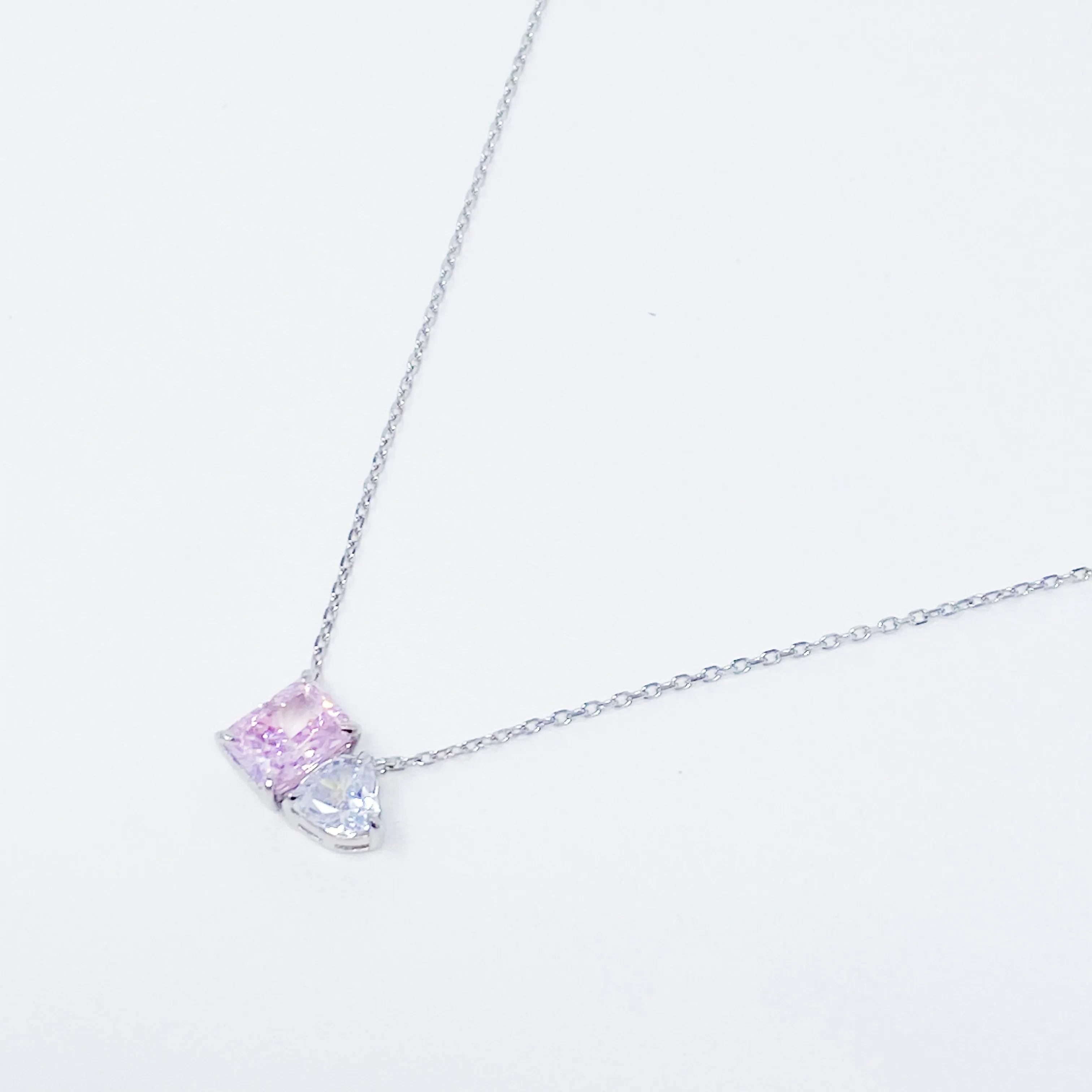 Double Stone Pendant Sterling Silver Necklace