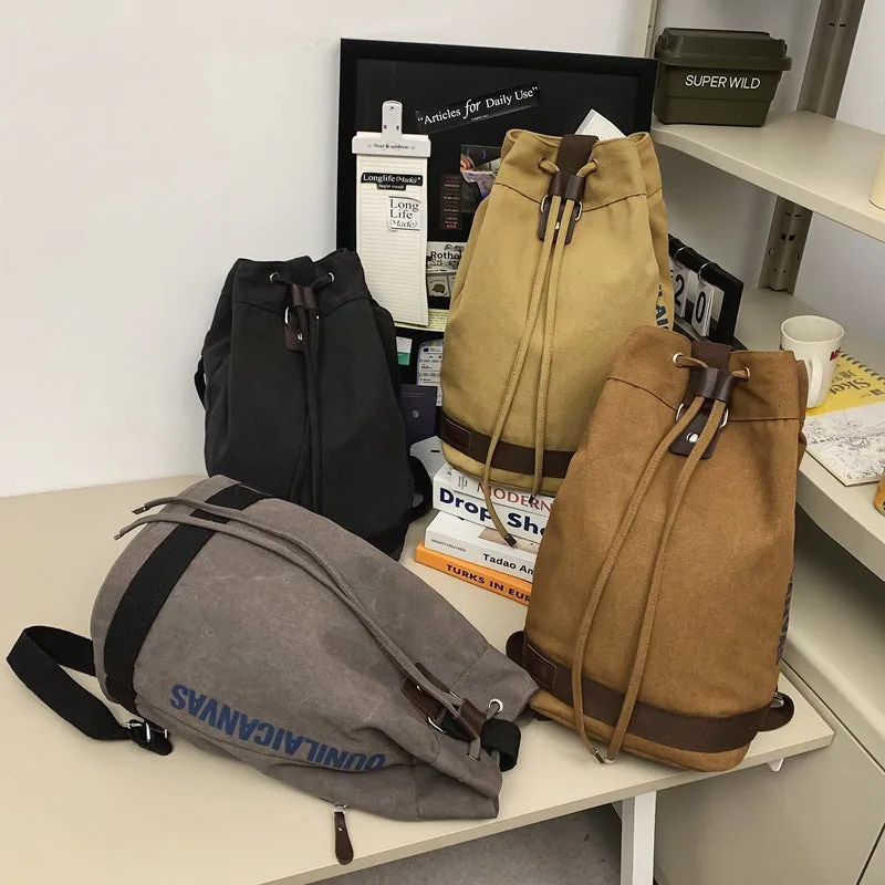 Drawstring Backpack Travel Mountain Climbing Sports Backpack Large Capacity Canvas Backpack Retro Casual College Students Bag