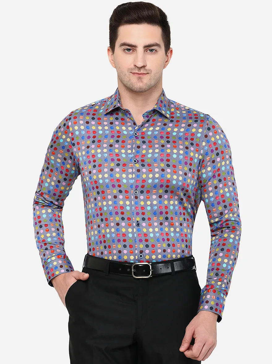 Grey Printed Slim Fit Party Wear Shirt | JB Studio
