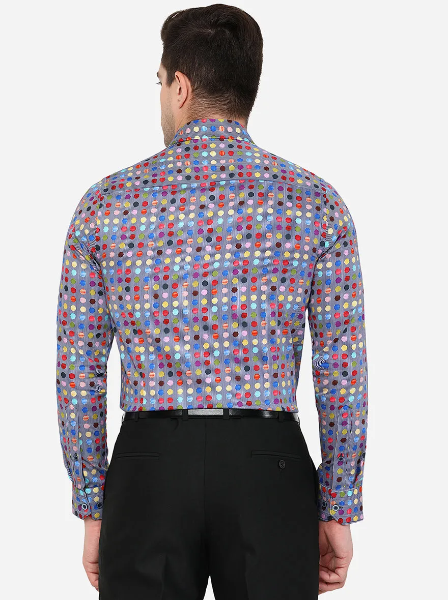 Grey Printed Slim Fit Party Wear Shirt | JB Studio
