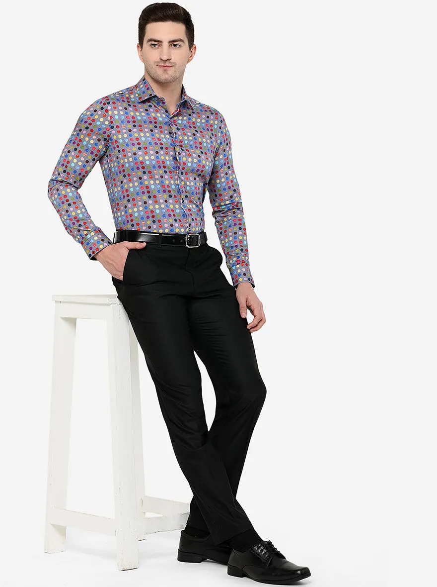 Grey Printed Slim Fit Party Wear Shirt | JB Studio