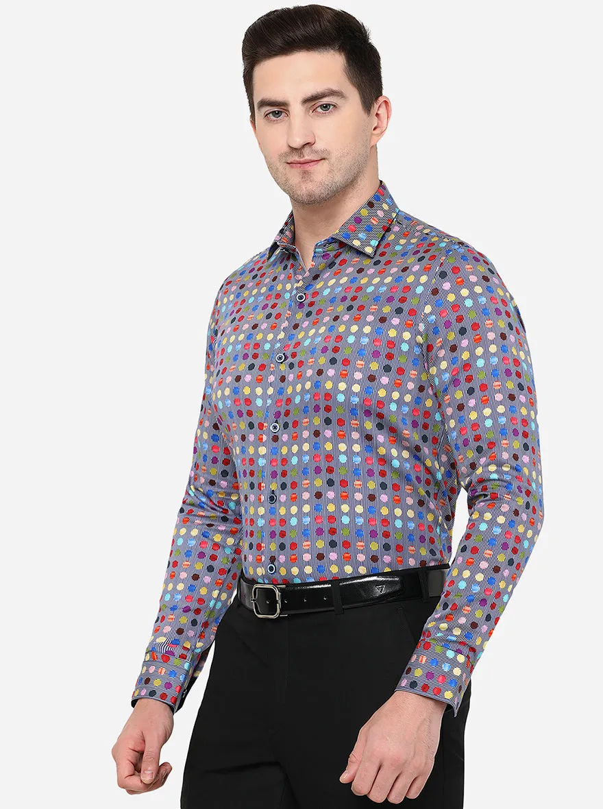 Grey Printed Slim Fit Party Wear Shirt | JB Studio