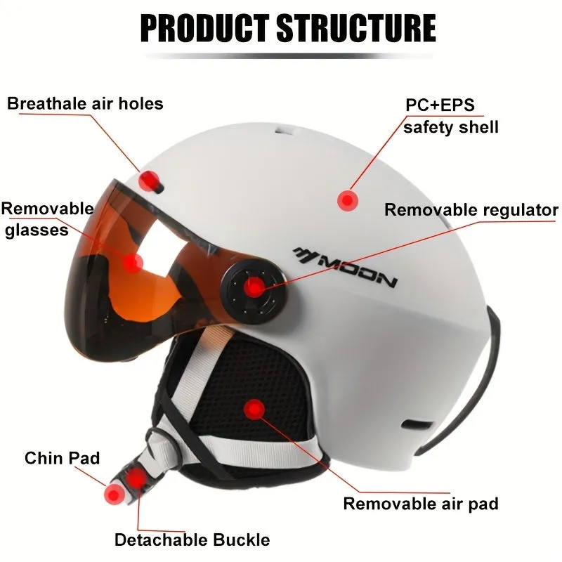 High-Quality PC EPS MOON Skiing Helmet Goggles for Outdoor Sports, Skateboard Helmets, and Ski Equipment