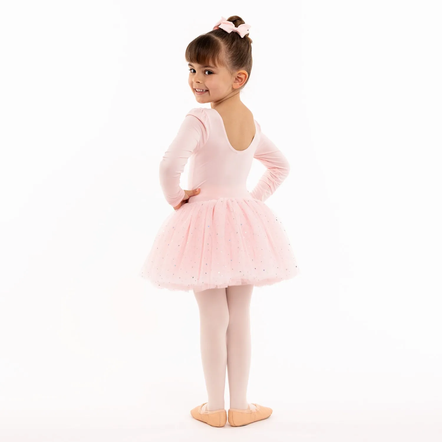 Kaia: Long Sleeve Tutu Dress with Sequins in Pink