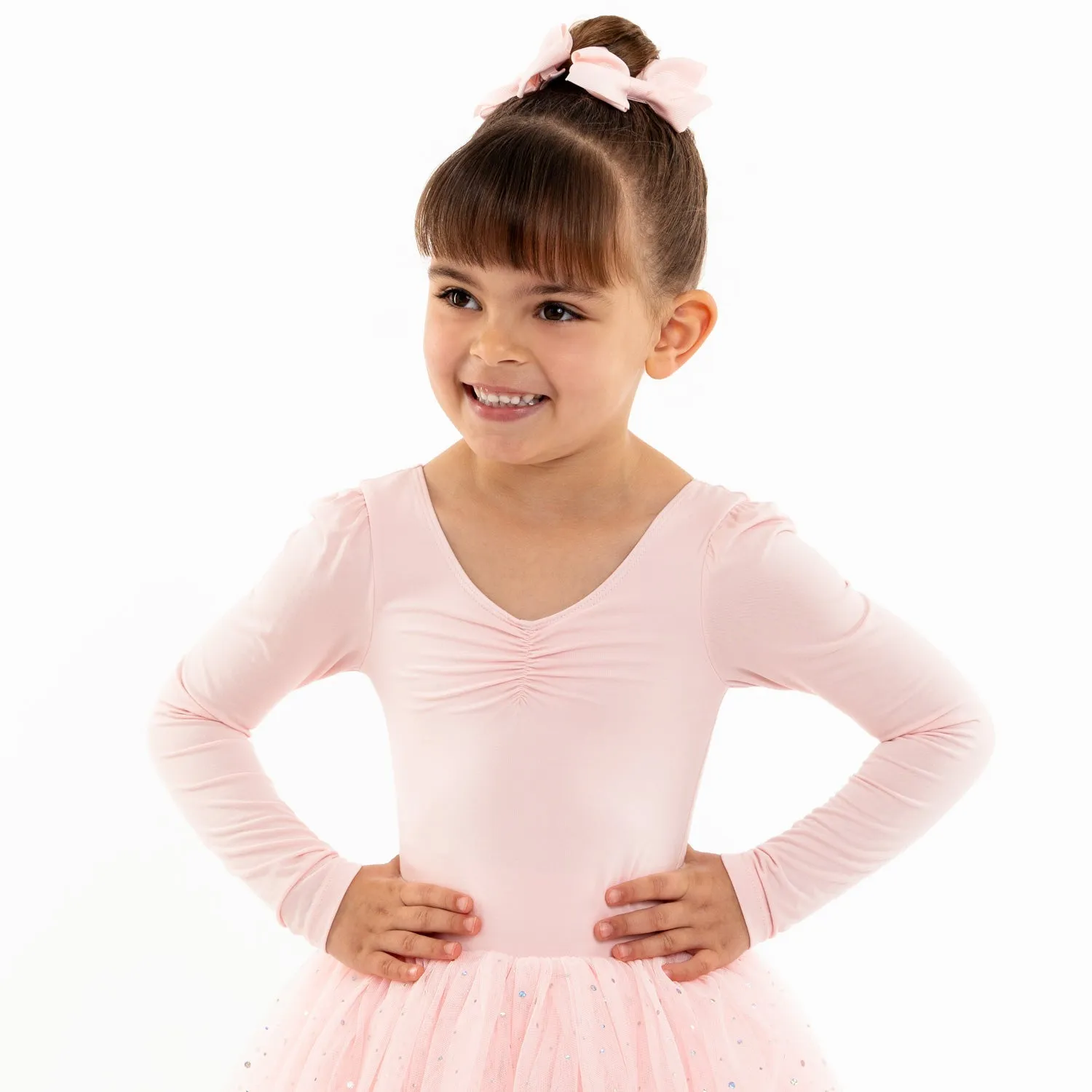 Kaia: Long Sleeve Tutu Dress with Sequins in Pink