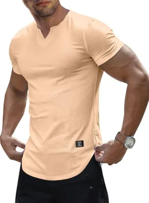 Mens Muscle Slim T Shirt V-Neck Longline Henley Shirt Gym Workout Athletic Tee Shirts