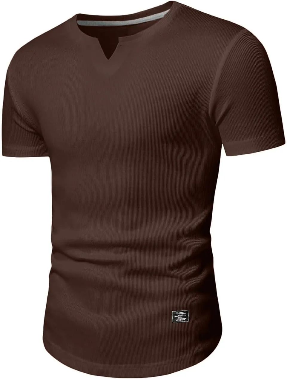 Mens Muscle Slim T Shirt V-Neck Longline Henley Shirt Gym Workout Athletic Tee Shirts