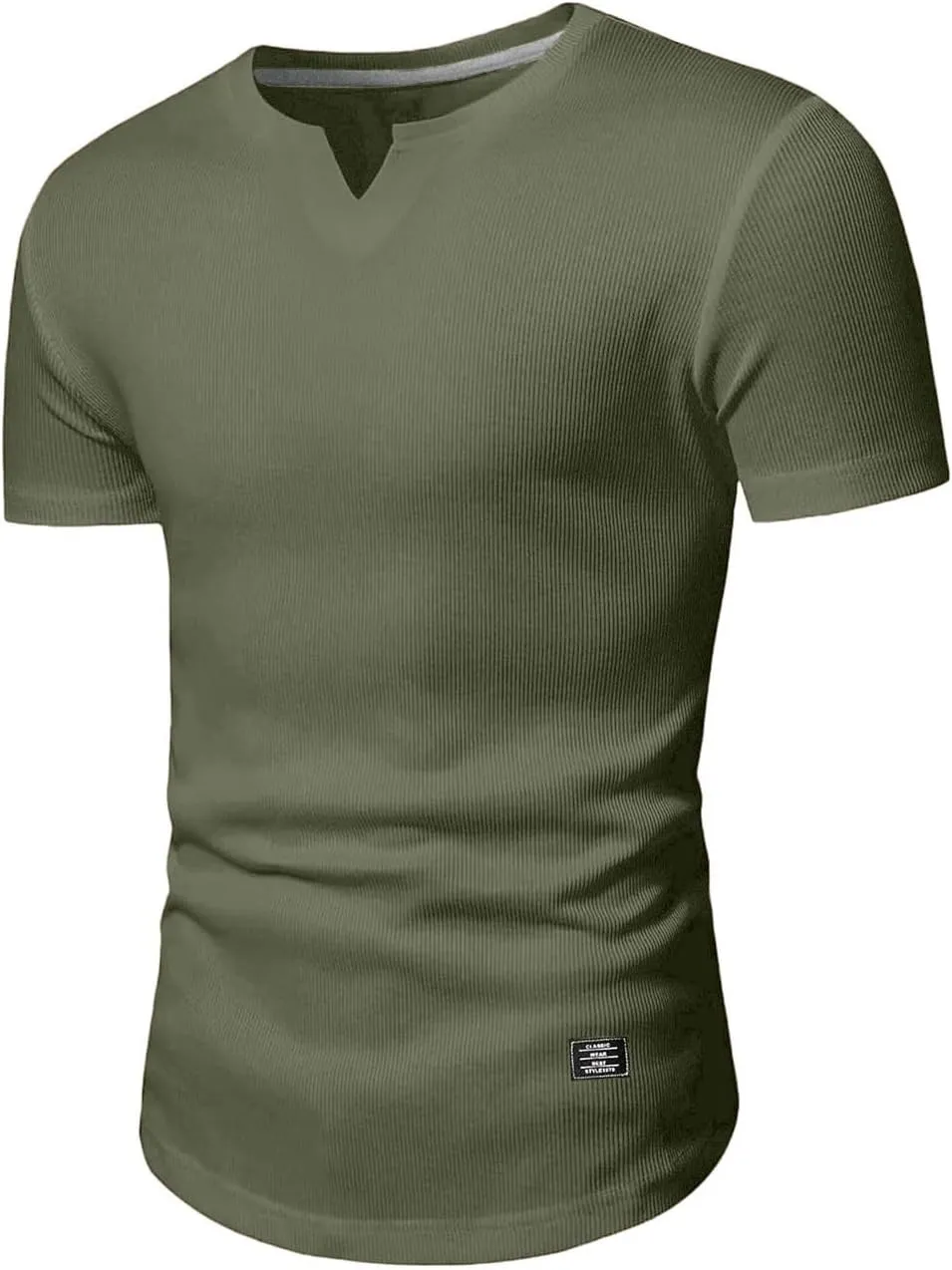 Mens Muscle Slim T Shirt V-Neck Longline Henley Shirt Gym Workout Athletic Tee Shirts