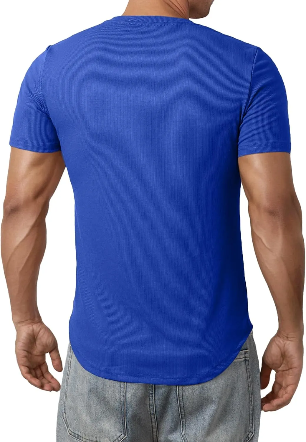 Mens Muscle Slim T Shirt V-Neck Longline Henley Shirt Gym Workout Athletic Tee Shirts