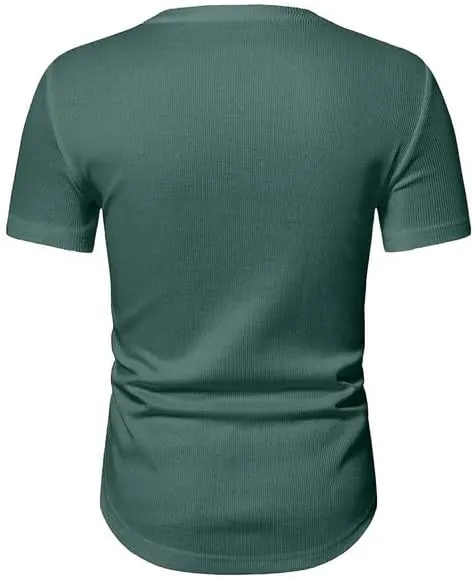 Mens Muscle Slim T Shirt V-Neck Longline Henley Shirt Gym Workout Athletic Tee Shirts