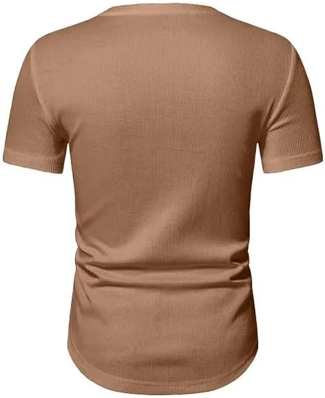 Mens Muscle Slim T Shirt V-Neck Longline Henley Shirt Gym Workout Athletic Tee Shirts
