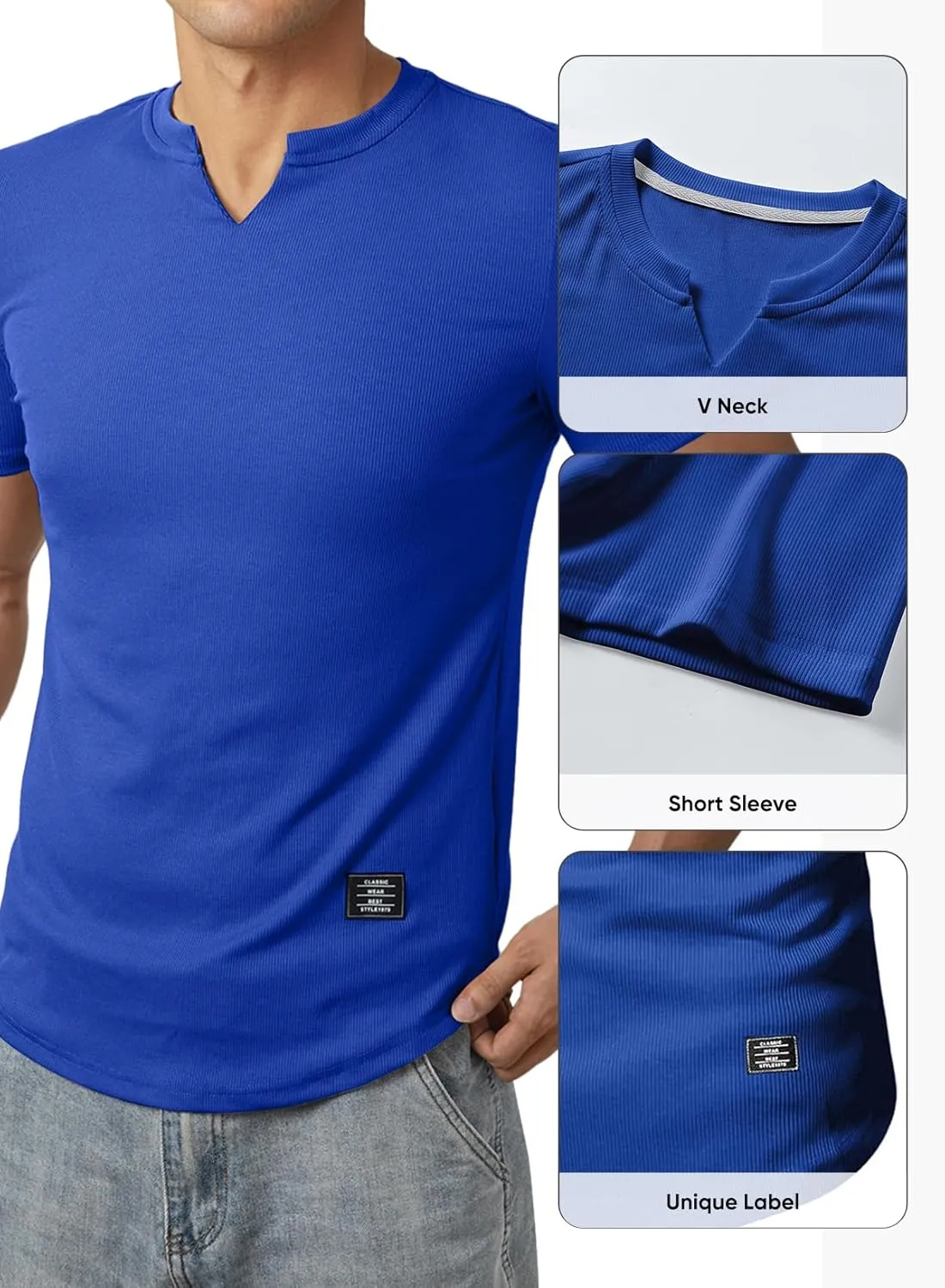 Mens Muscle Slim T Shirt V-Neck Longline Henley Shirt Gym Workout Athletic Tee Shirts
