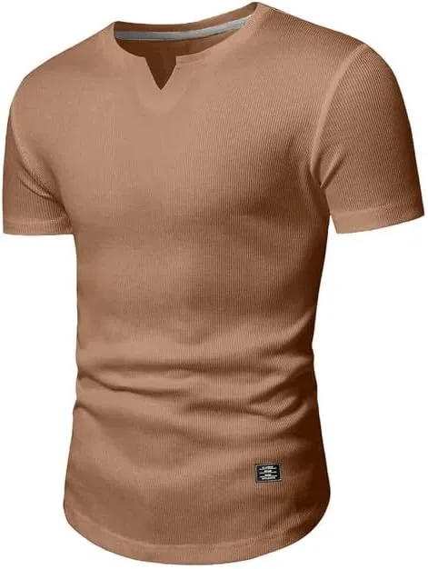 Mens Muscle Slim T Shirt V-Neck Longline Henley Shirt Gym Workout Athletic Tee Shirts