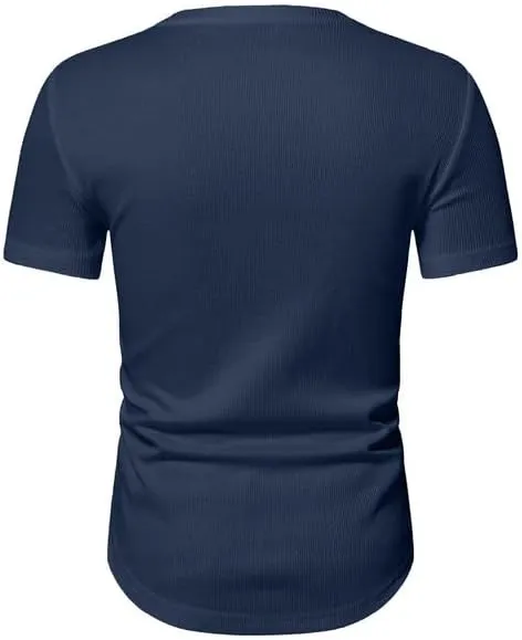 Mens Muscle Slim T Shirt V-Neck Longline Henley Shirt Gym Workout Athletic Tee Shirts