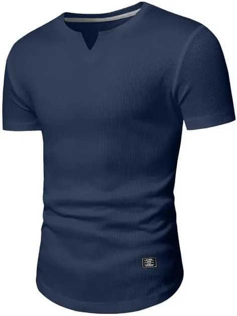 Mens Muscle Slim T Shirt V-Neck Longline Henley Shirt Gym Workout Athletic Tee Shirts