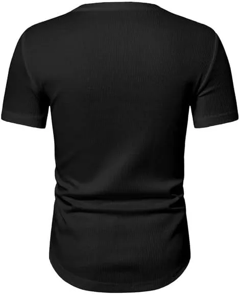 Mens Muscle Slim T Shirt V-Neck Longline Henley Shirt Gym Workout Athletic Tee Shirts
