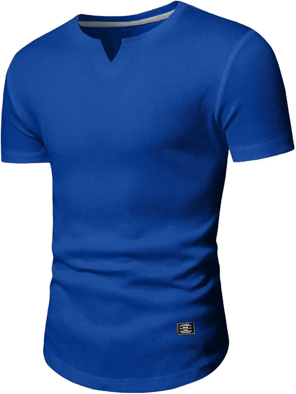 Mens Muscle Slim T Shirt V-Neck Longline Henley Shirt Gym Workout Athletic Tee Shirts