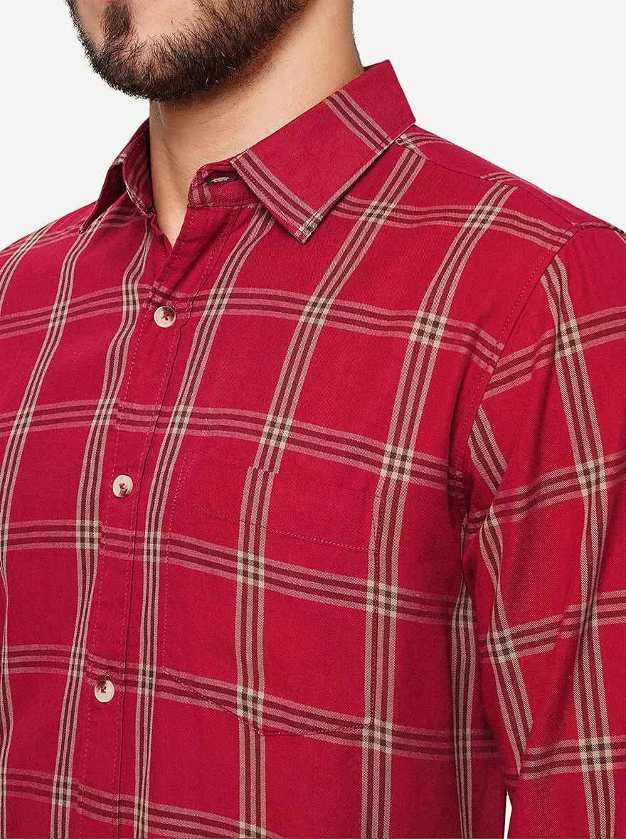 Red Checked Slim Fit Casual Shirt | JadeBlue