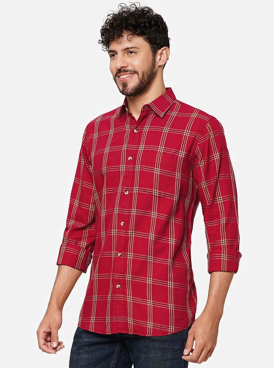 Red Checked Slim Fit Casual Shirt | JadeBlue