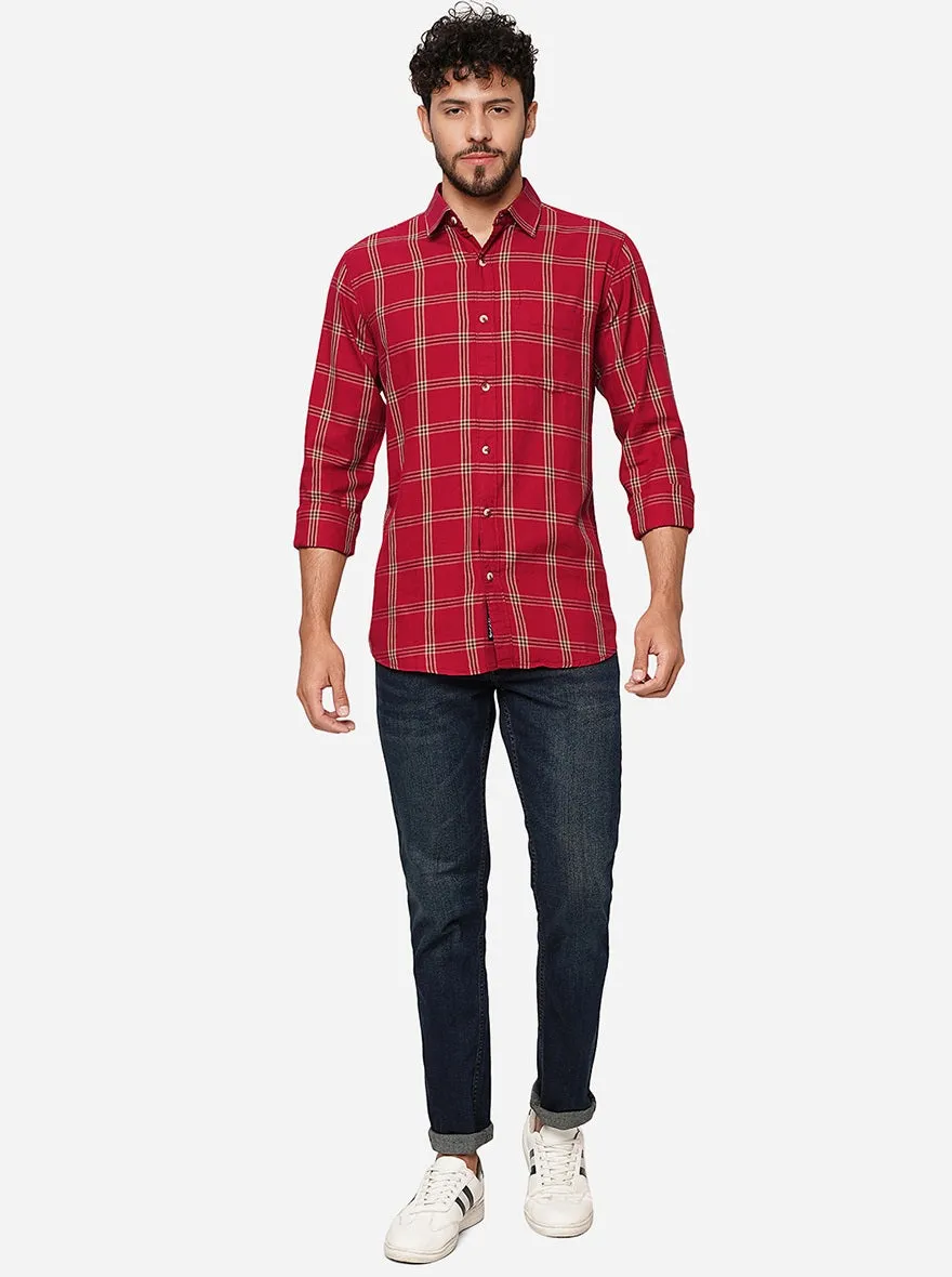 Red Checked Slim Fit Casual Shirt | JadeBlue
