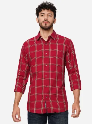 Red Checked Slim Fit Casual Shirt | JadeBlue