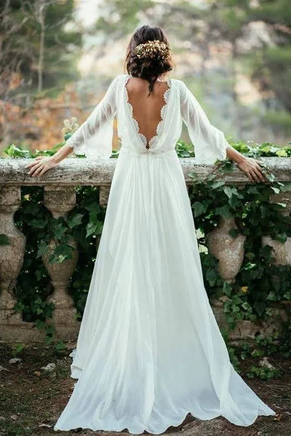 Roycebridal Fabulous White Chiffon Beach Wedding Dress, Long Bridal Dresses, MW148